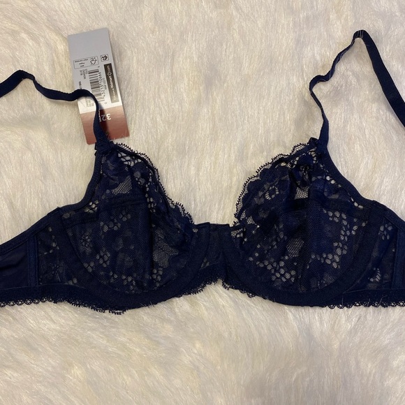 Adored By Adore Me Bra Womens Size 32B Blue Sheer Floral Chelsey‎ Unlined - Picture 5 of 5